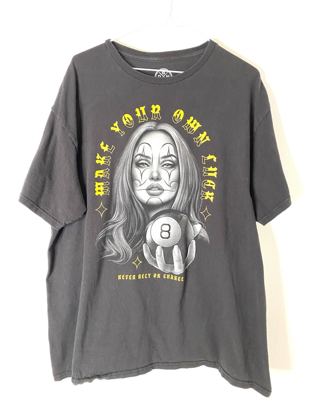 Black Graphic “Make Your Own Luck” Clown Face Joker Style 8 Ball Streetwear Tee